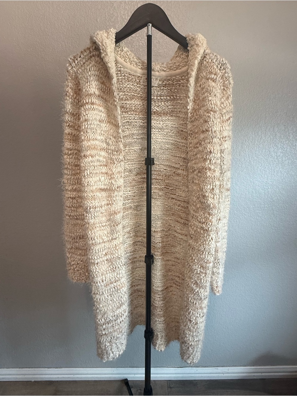 Poof Apparel Hooded Open-Front Women's Cardigan Sweater - Cream